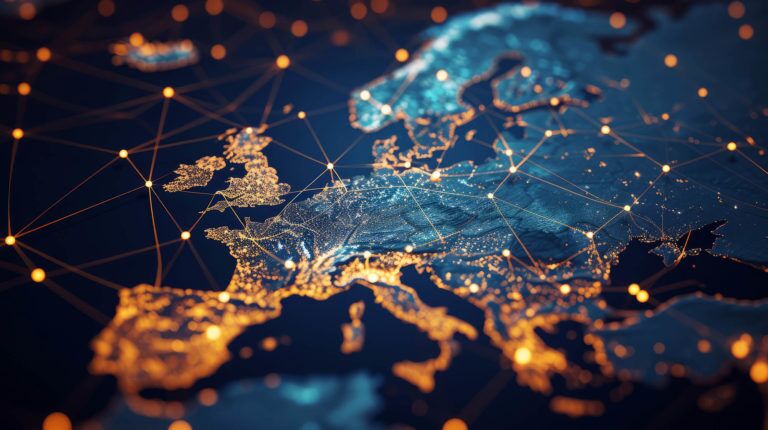 Abstract map of Western Europe with digital connections as globa